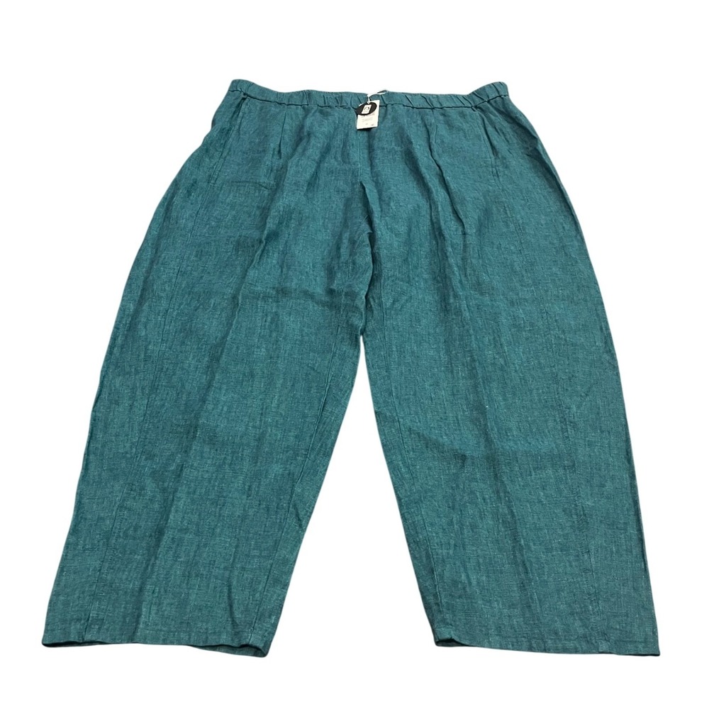 Eileen Fisher Lantern Pant Womens 1X Aegean Blue Washed Organic Linen S4LOL